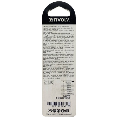 Ø: 2.5 / L: 57 / Broca para metal HSS -Recubrimiento de la punta con TiN -Afilado SPLIT POINT -Mango de 3 caras (Blíster)