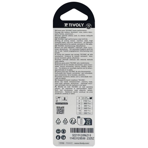 Ø: 5 / L: 86 / Broca para metal HSS -Recubrimiento de la punta con TiN -Afilado SPLIT POINT -Mango de 3 caras (Blíster)