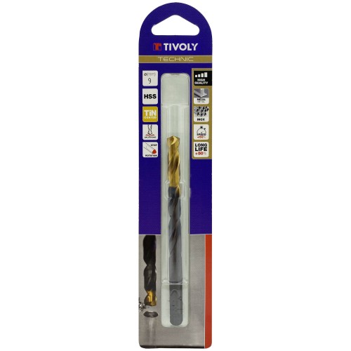 Ø: 9 / L: 125 / Broca para metal HSS -Recubrimiento de la punta con TiN -Afilado SPLIT POINT -Mango de 3 caras (Blíster)