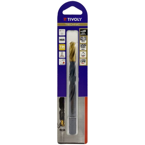 Ø: 11 / L: 142 / Broca para metal HSS -Recubrimiento de la punta con TiN -Afilado SPLIT POINT -Mango de 3 caras (Blíster)