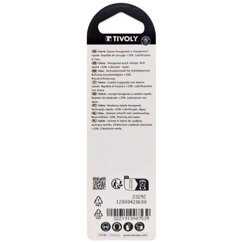 Ø: 6 / Broca para vidrio 4 cortes -Recubrimiento TiN -Mango hexagonal (Blíster) / L: 65