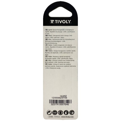 Ø: 7 / Broca para vidrio 4 cortes -Recubrimiento TiN -Mango hexagonal (Blíster) / L: 70