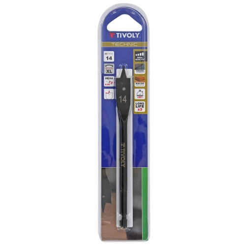 Ø: 14 / Broca plana para madera -Mango hexagonal -Cuerpo reforzado (Blíster) / L: 152