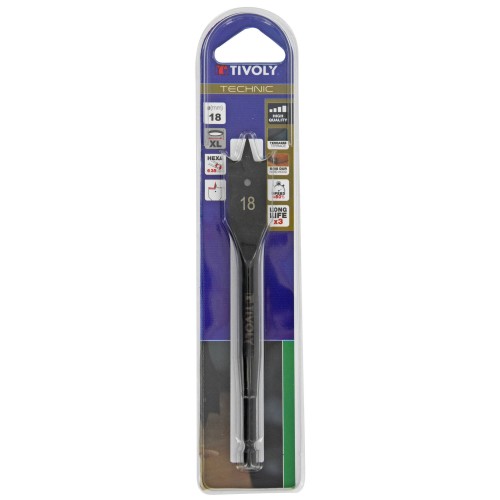 Ø: 18 / Broca plana para madera -Mango hexagonal -Cuerpo reforzado (Blíster) / L: 152