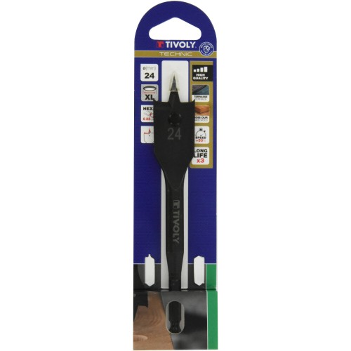 Ø: 24 / Broca plana para madera -Mango hexagonal -Cuerpo reforzado (Blíster) / L: 158