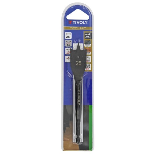 Ø: 25 / Broca plana para madera -Mango hexagonal -Cuerpo reforzado (Blíster) / L: 158