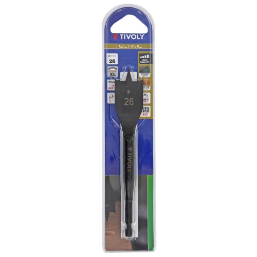 Ø: 26 / Broca plana para madera -Mango hexagonal -Cuerpo reforzado (Blíster) / L: 158