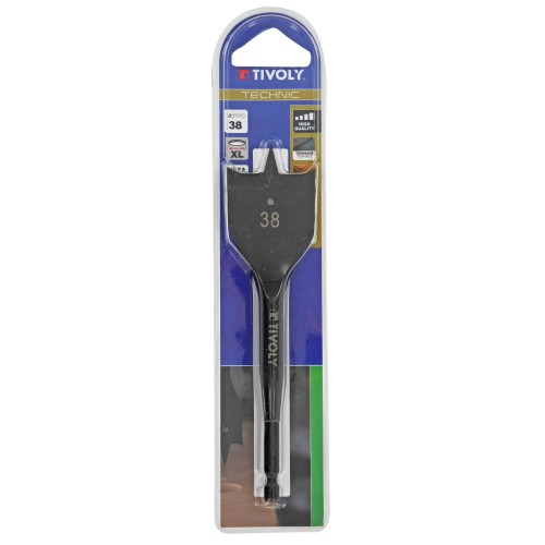 Ø: 38 / Broca plana para madera -Mango hexagonal -Cuerpo reforzado (Blíster) / L: 164