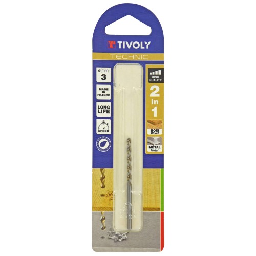 Ø: 3 / Broca 2 en 1 HSS para madera y metal -Punta en cruz -Ranuras de gran desalojo (Blíster) / L: 61