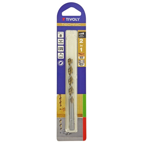 Ø: 8 / Broca 2 en 1 HSS para madera y metal -Punta en cruz -Ranuras de gran desalojo (Blíster) / L: 117