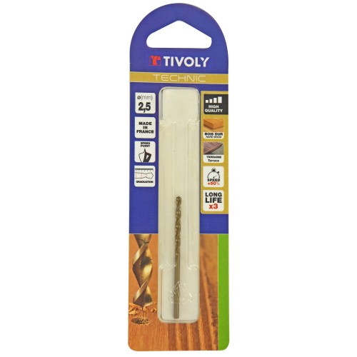 Ø: 2.5 / Broca para madera HSS -Afilado Speed point -Mango cilíndrico -Graduada SLR (Blíster) / L: 49