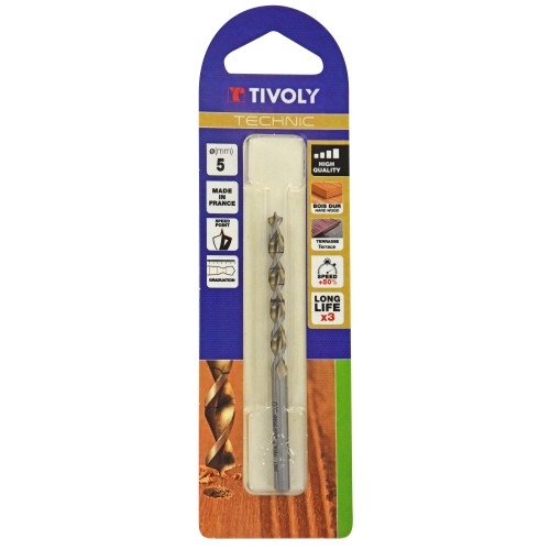 Ø: 5 / Broca para madera HSS -Afilado Speed point -Mango cilíndrico -Graduada SLR (Blíster) / L: 86