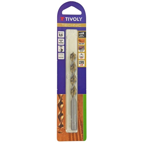 Ø: 9.5 / Broca para madera HSS -Afilado Speed point -Mango cilíndrico -Graduada SLR (Blíster) / L: 133