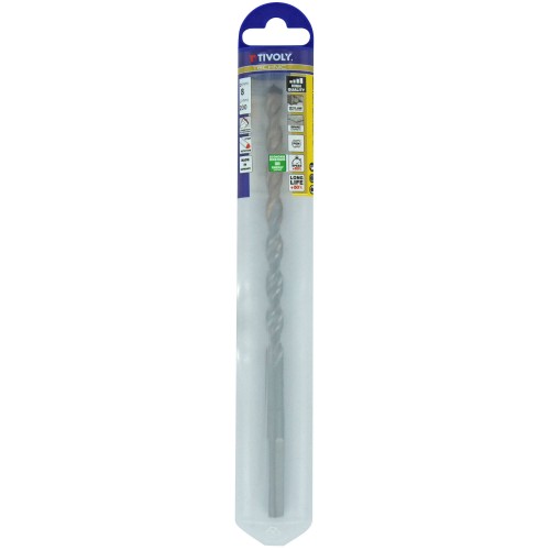 Ø: 8 / Broca para hormigón L. 200 mm -Placa de Metal Duro con punta de centrado -Mango cilíndrico de 3 caras planas (Blíster) / L: 200