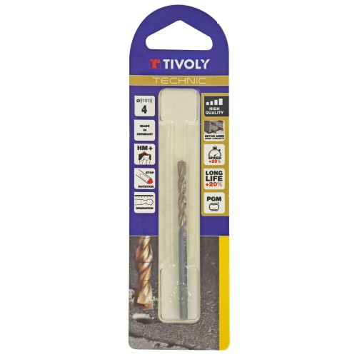 Ø: 4 / Broca para hormigón -Placa de Metal Duro con punta de centrado -Mango cilíndrico de 3 caras planas (Blíster) / L: 75