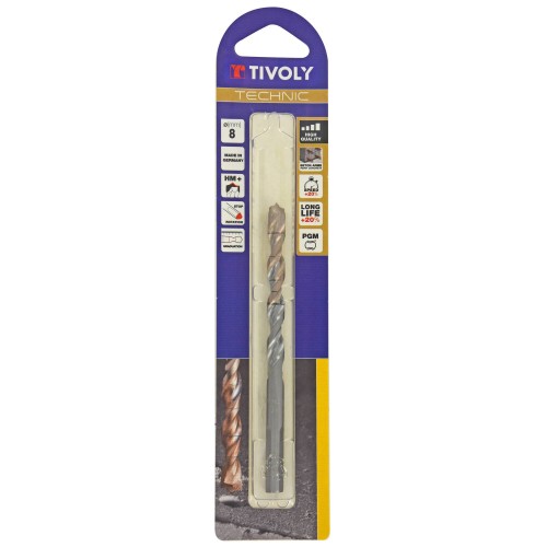 Ø: 8 / Broca para hormigón -Placa de Metal Duro con punta de centrado -Mango cilíndrico de 3 caras planas (Blíster) / L: 120