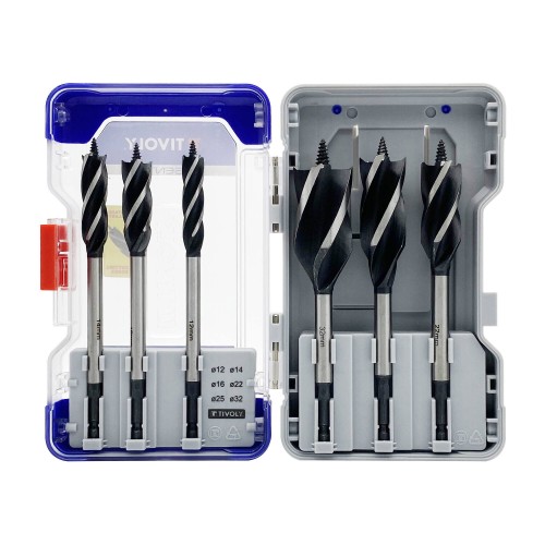 6 brocas para madera 4 filos mango hexagonal Ø 12 a 32 mm