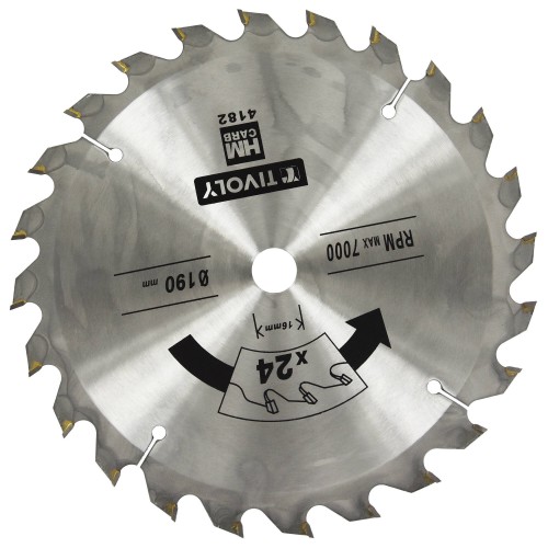 Ø: 190 x Ø2: 16 x Z: 24 / Hoja de sierra circular -Despiece -Para madera y yeso -Uso en sierra portátil (Funda cartón)