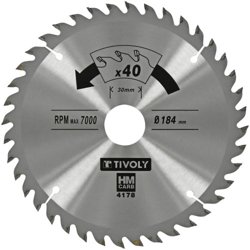 Ø: 184 x Ø2: 30 x Z: 40 / Hojas de sierra circular -Acabado -Para madera dura, estratificada y parqué -Uso en sierra portátil (Funda cartón)