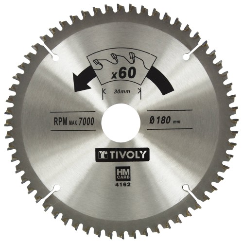 Ø: 180 x Ø2: 30 x Z: 60 / Hojas de sierra circular -Acabado -Para plástico, aluminio y acero inoxidable -Uso en sierra portátil (Funda cartón)