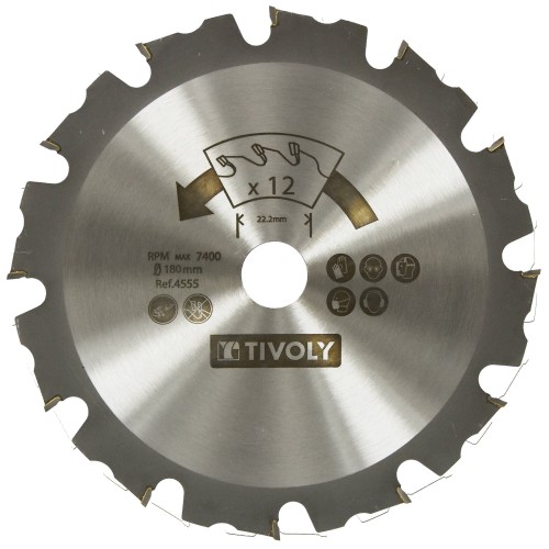 Ø: 180 x Ø2: 22.2 x Z: 12 / Disco de corte - Para madera y madera con clavos - Uso en amoladora (Funda cartón)
