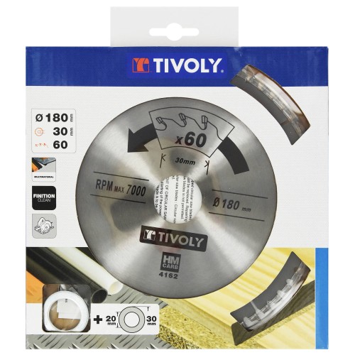 Ø: 180 x Ø2: 30 x Z: 60 / Hojas de sierra circular -Acabado -Para plástico, aluminio y acero inoxidable -Uso en sierra portátil (Funda cartón)