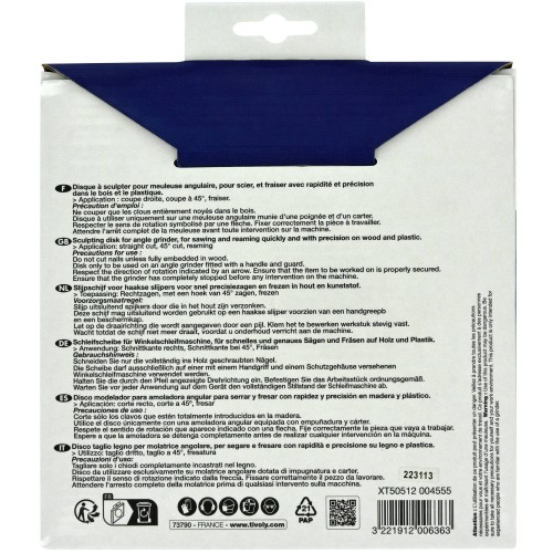 Ø: 180 x Ø2: 22.2 x Z: 12 / Disco de corte - Para madera y madera con clavos - Uso en amoladora (Funda cartón)