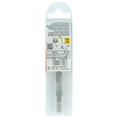 Ø: 10 / L: 54 / Broca para metal HSS monobloque | Punta en cruz | Mango hexagonal 6,35 mm (Funda plástico)