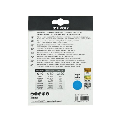 Disco AUTOADHESIVO -Ø125 mm - Para lijadora excéntrica o lijadora (+base) (Funda cartón) / Dim Ø125 / Gr : 40