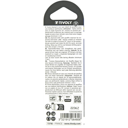 Ø: 8 / Broca diamantada taladrado en seco -Mango hexagonal (Blíster) / L: 80