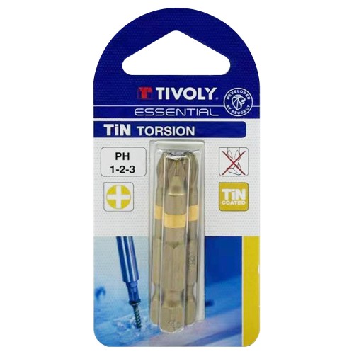 Punta de atornillar -Torsión TiN -Para tornillo Phillips (Blíster) N°: N1-2-3 / L: 50