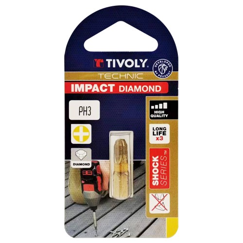 Punta de atornillar -Torsión diamante IMPACTO -Para tornillo Phillips (Blíster) N°: N3 / L: 25