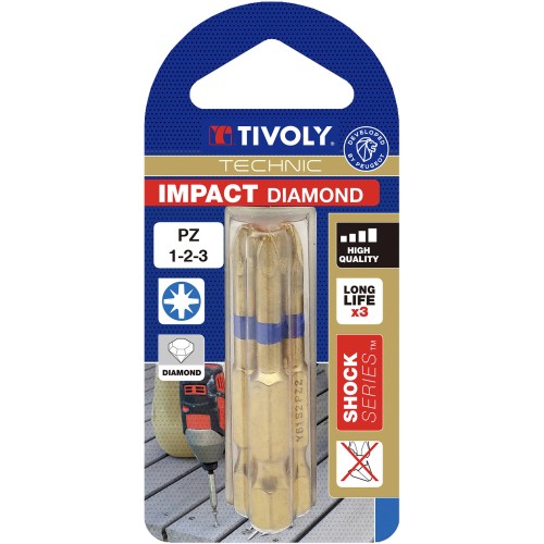 Punta de atornillar -Torsión diamante IMPACTO -Para tornillo Pozidriv (Blíster) N°: N1-2-3 / L: 50