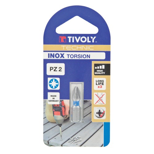 Punta de atornillar -Torsión ACERO INOXIDABLE -Para tornillo Pozidriv (Blíster) N°: N2 / L: 25