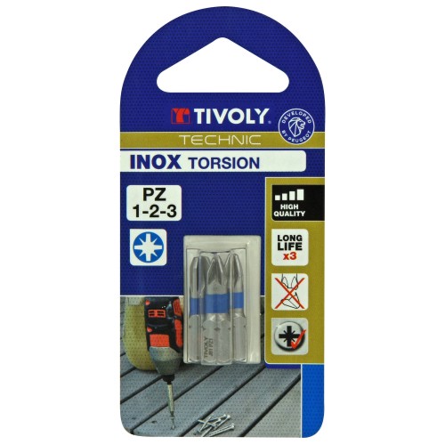 Punta de atornillar -Torsión ACERO INOXIDABLE -Para tornillo Pozidriv (Blíster) N°: N1-2-3 / L: 25