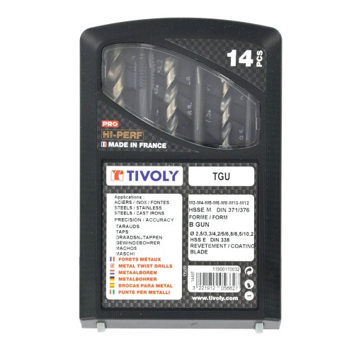 14 piezas - 7 machos de roscar HSSE5% cobalto Múltiples aplicaciones GUN DIN371/6 M3 a M12 + 7 brocas TBX HSSE5% cobalto con recubrimiento Blade TECHNIC