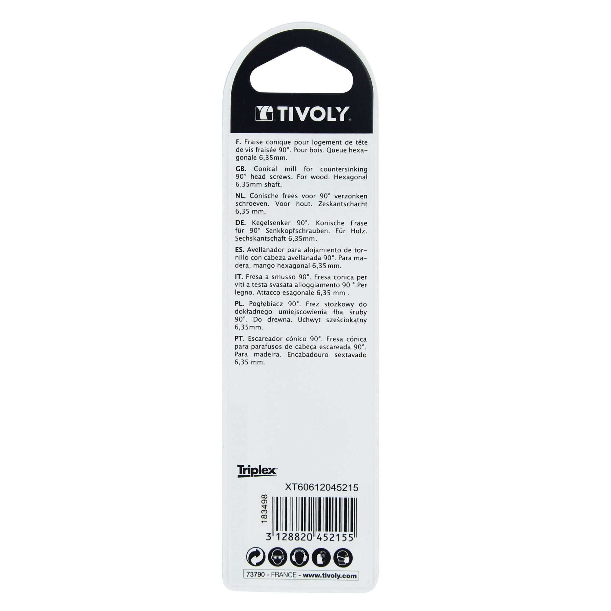 Avellanador al carbono a 90º -Mango hexagonal -Especial madera (Blíster) / Ø: 12 / L: 40