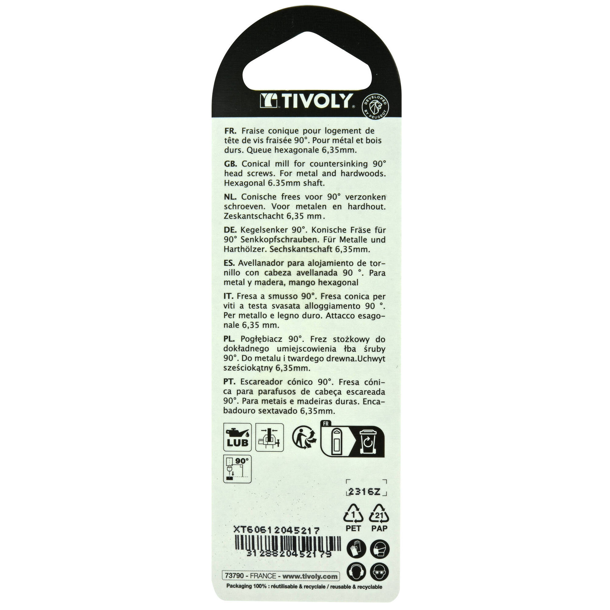 Avellanador HSS de 90º Mango hexagonal (Blíster) / Ø: 12 / L: 40