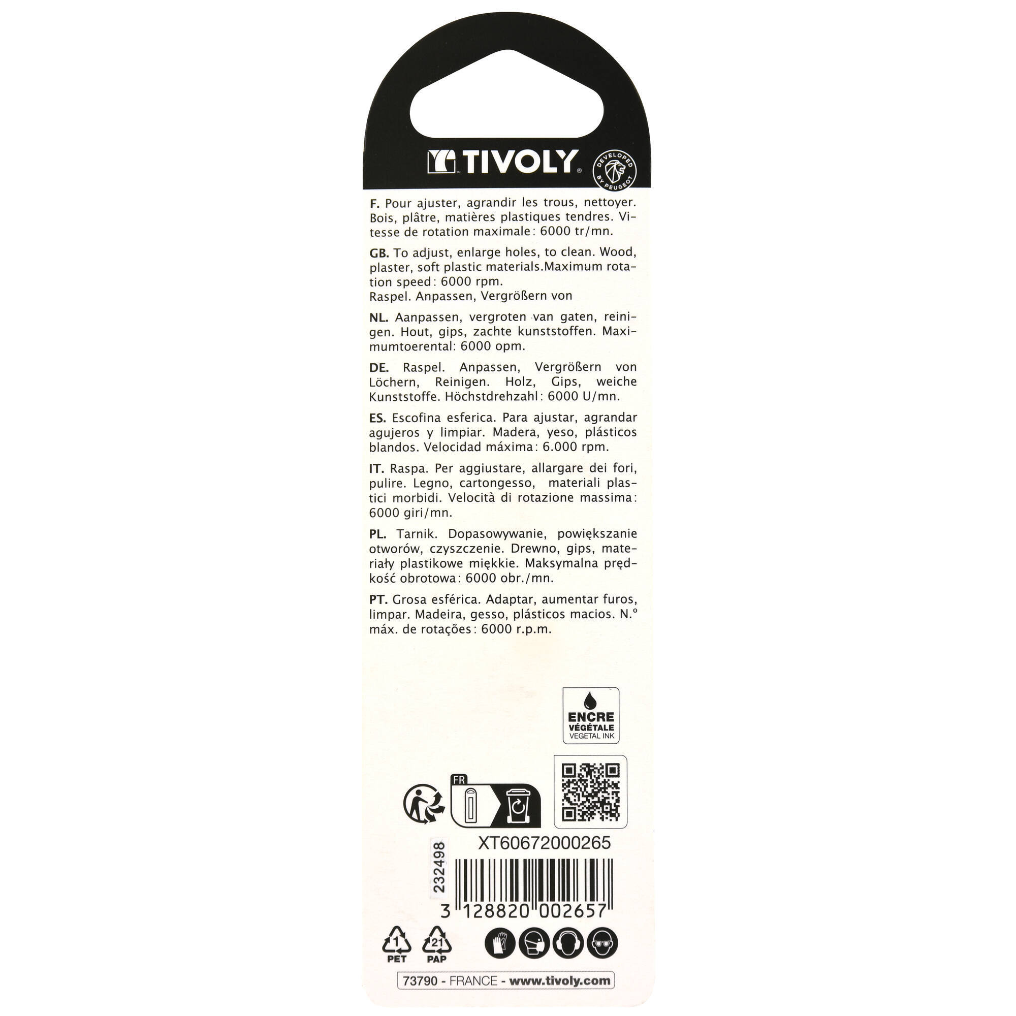 Escofina con mango cabeza esférica Ø15 mm