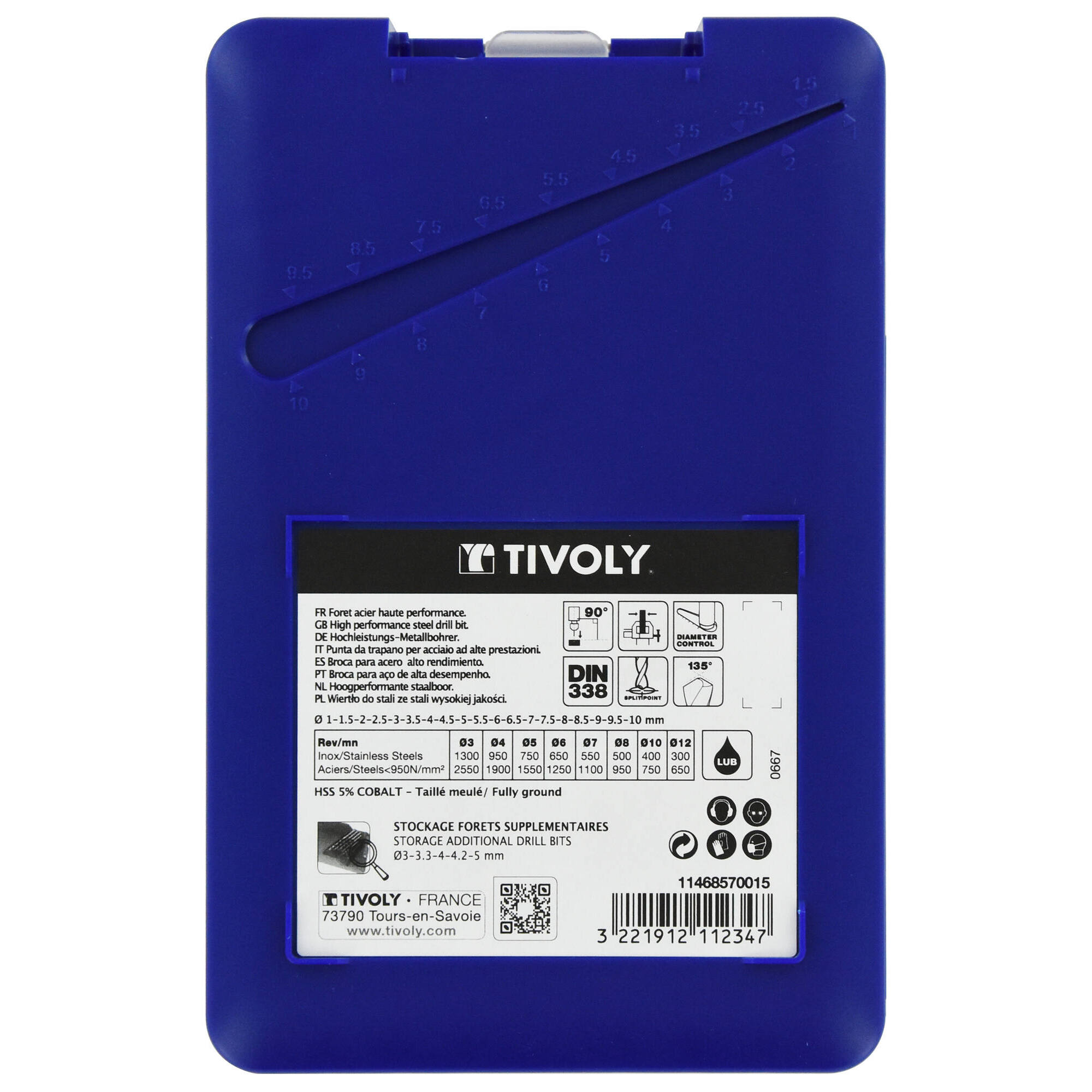 19 brocas para metal HSS-E5 (cobalto 5 %) graduadas SLR punta en cruz Ø 1 a 10 mm