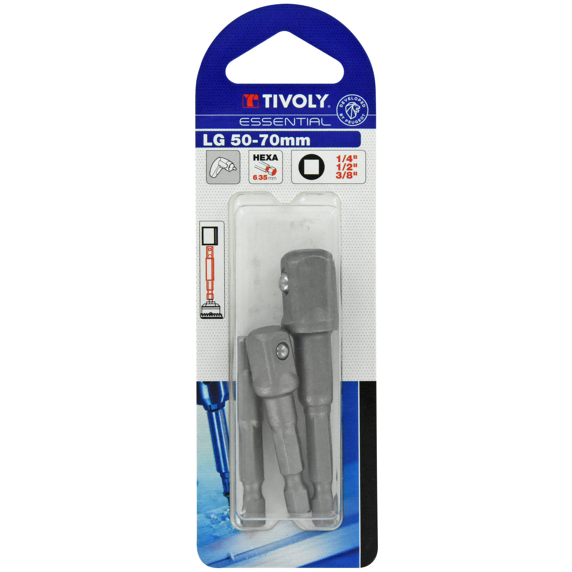 Juego de 3 adaptadores de vaso hexagonales de 6,35 mm