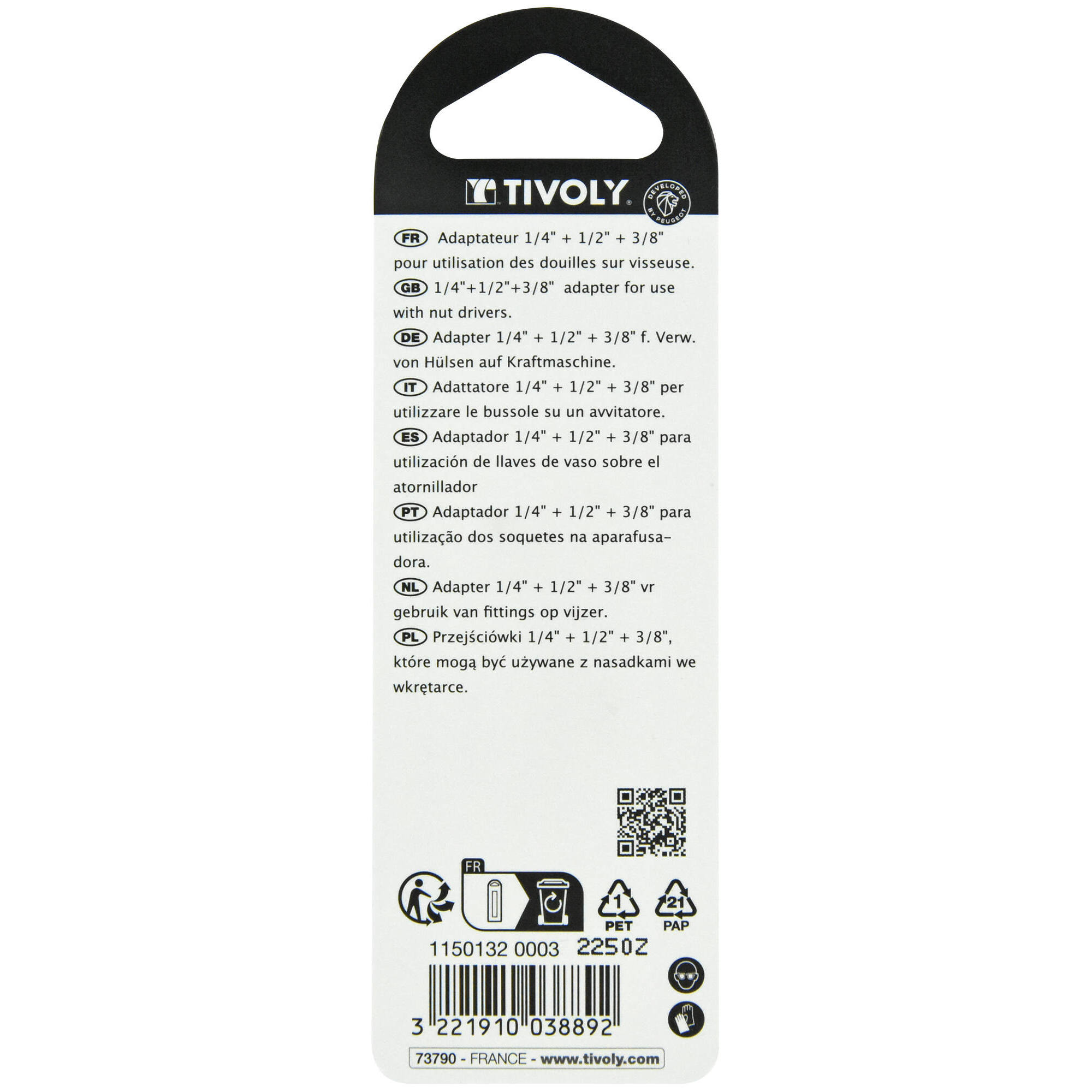 Juego de 3 adaptadores de vaso hexagonales de 6,35 mm