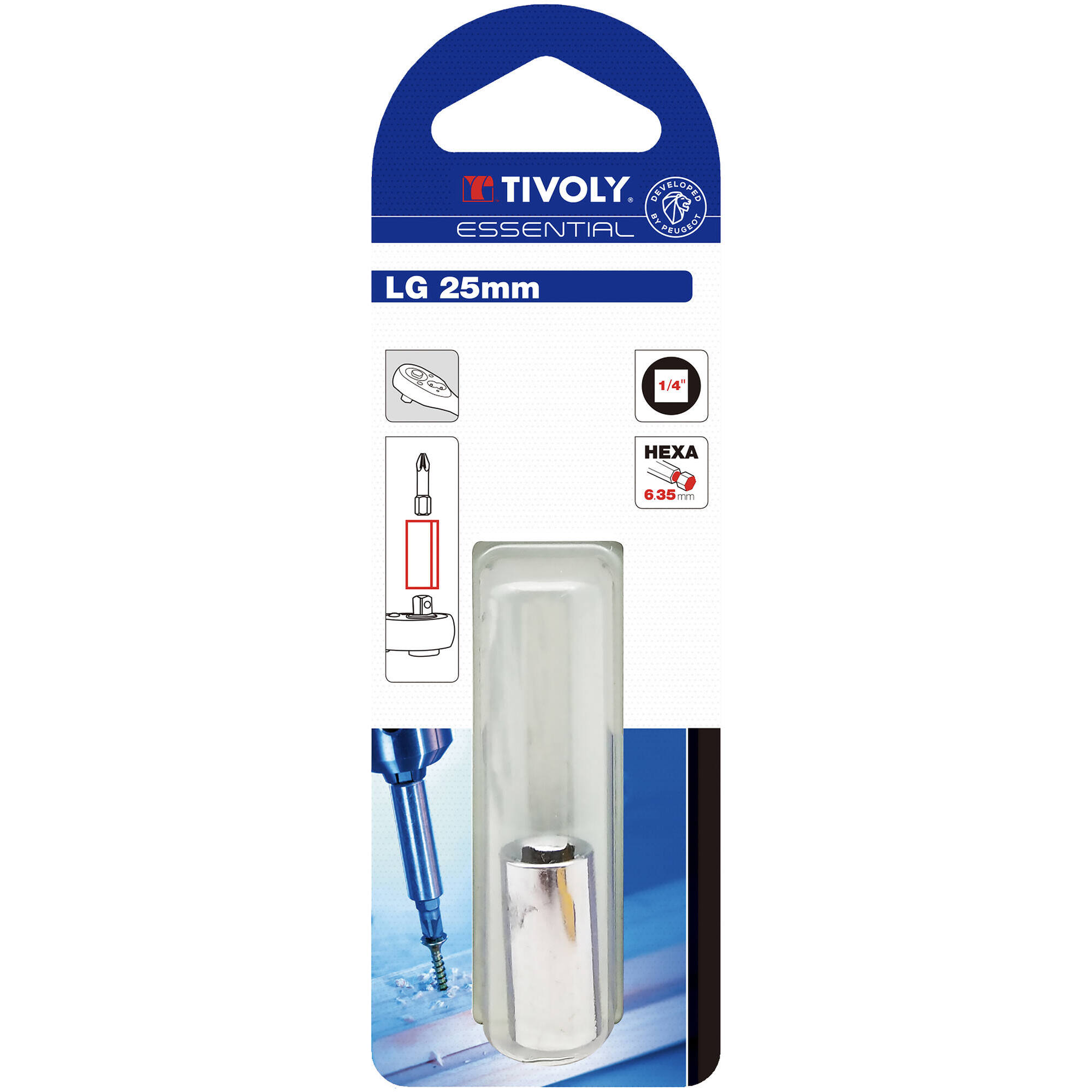 Adaptador para punta de atornillar hexagonal de 6,35 mm en llave M 1/4"