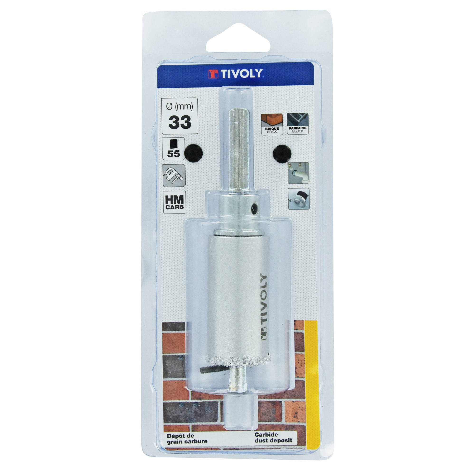 Ø: 33 / Sierra de corona para hormigón de carburo HM monobloque (Estuche blíster) / H: 55