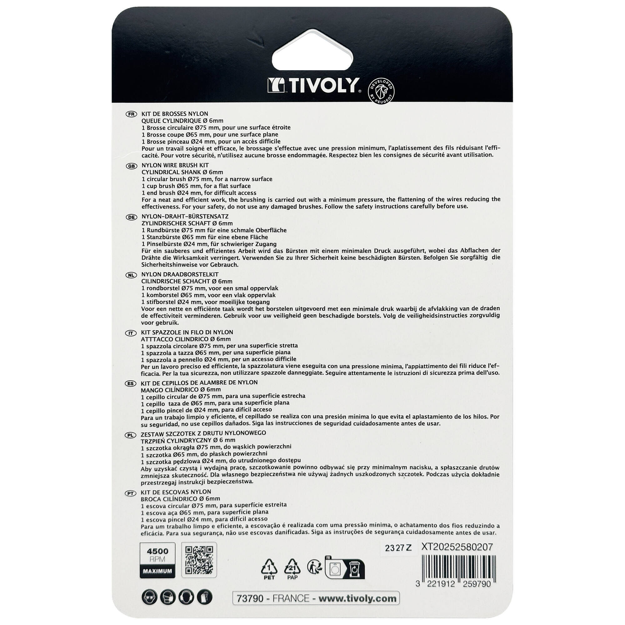 3 piezas: cepillos de nailon para madera Ø 24 - 65 - 75 mm