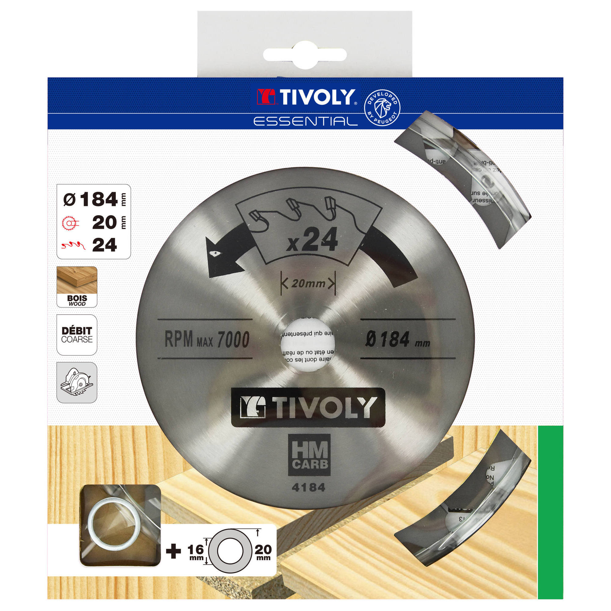 Ø: 184 x Ø2: 20 x Z: 24 / Hoja de sierra circular -Despiece -Para madera y yeso -Uso en sierra portátil (Funda cartón)