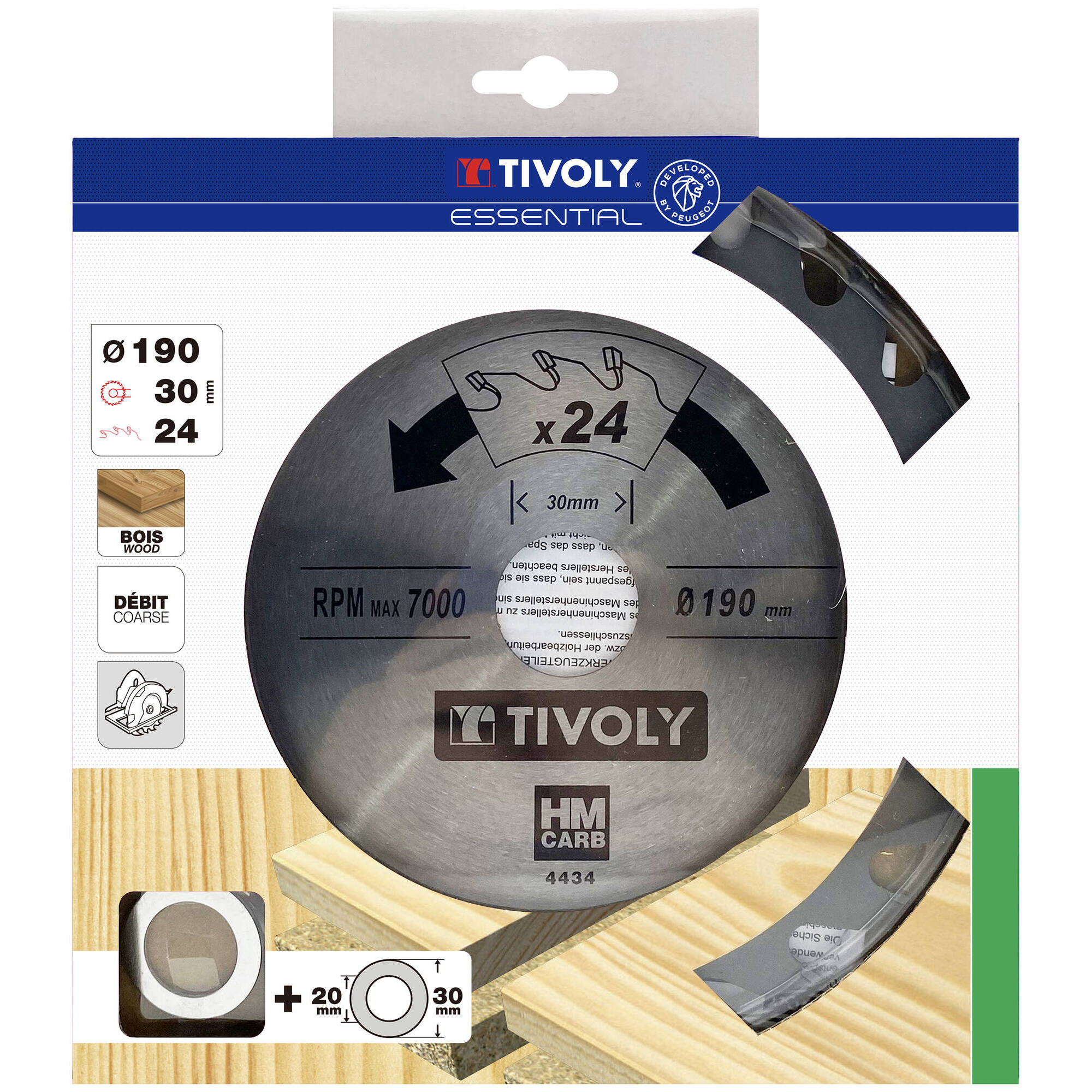 Ø: 190 x Ø2: 30 x Z: 24 / Hoja de sierra circular -Despiece -Para madera y yeso -Uso en sierra portátil (Funda cartón)
