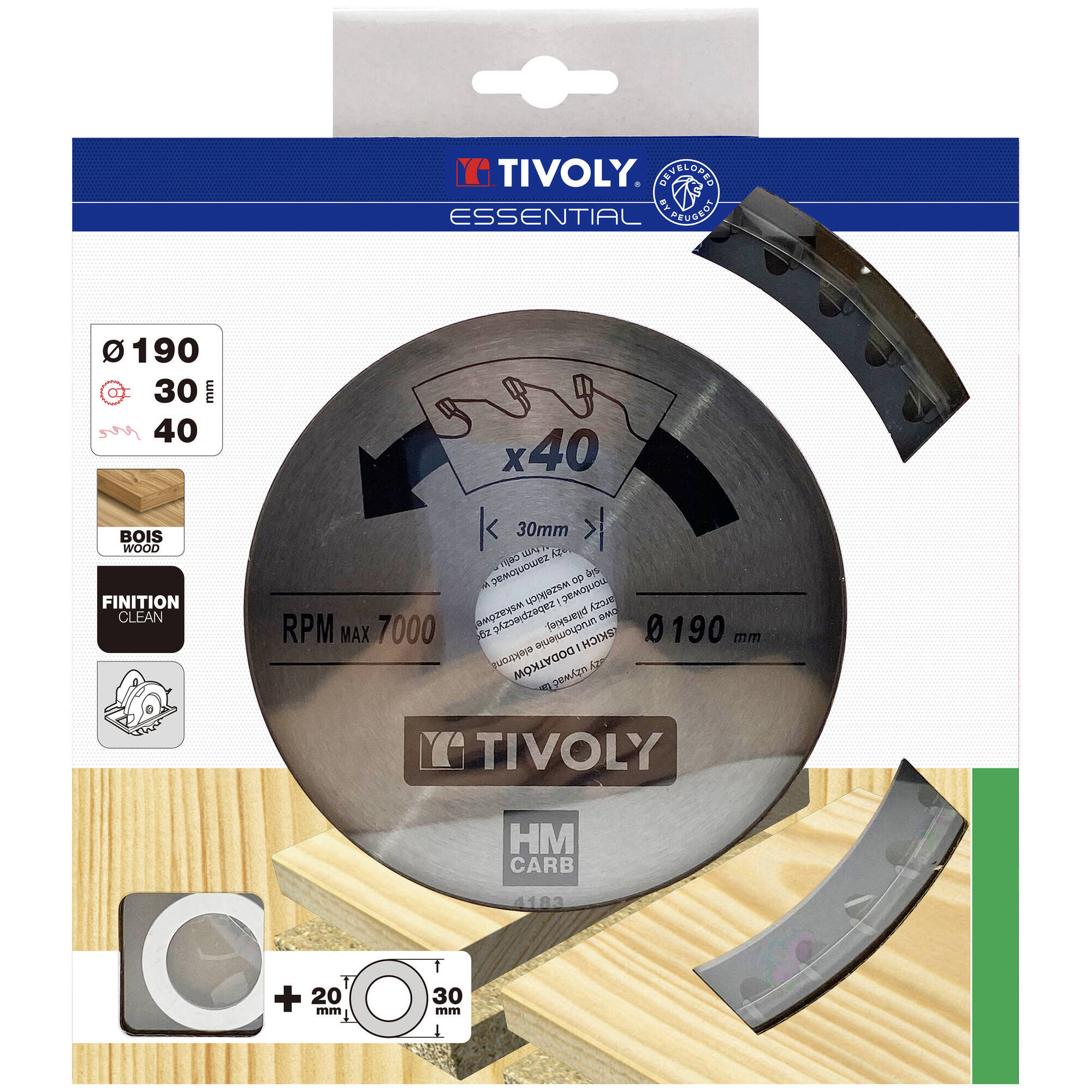 Ø: 190 x Ø2: 30 x Z: 40 / Hojas de sierra circular -Acabado -Para madera dura, estratificada y parqué -Uso en sierra portátil (Funda cartón)