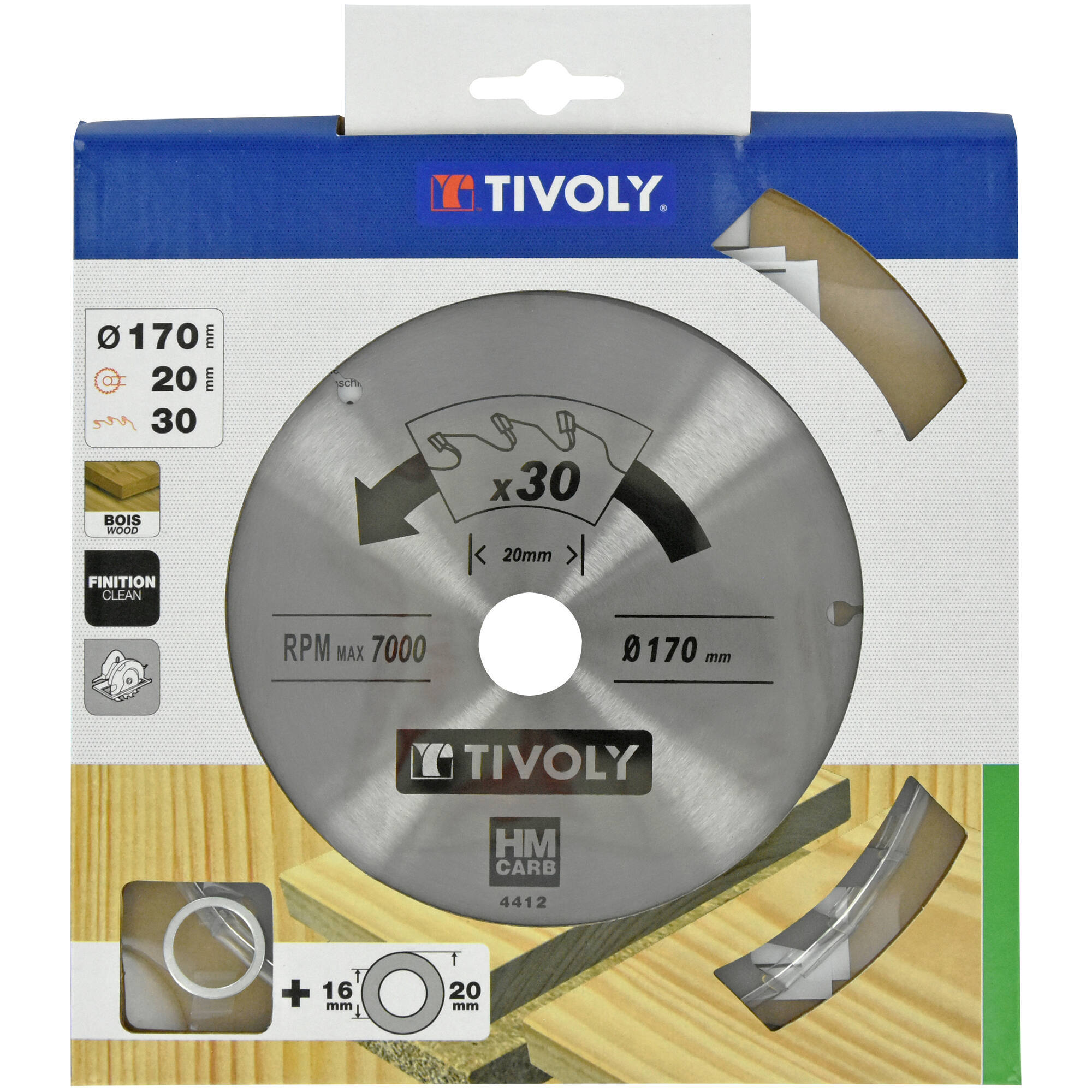 Ø: 170 x Ø2: 20 x Z: 30 / Hojas de sierra circular -Acabado -Para madera dura, estratificada y parqué -Uso en sierra portátil (Funda cartón)