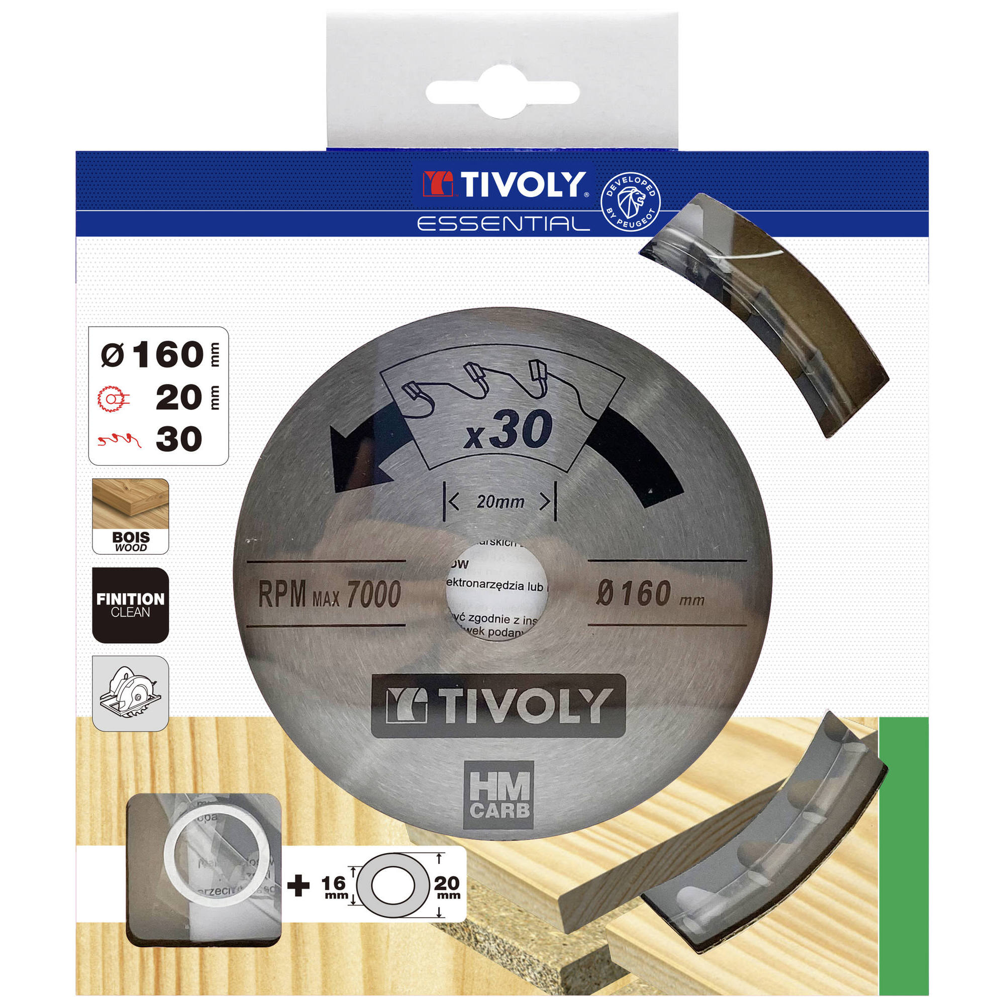 Ø: 160 x Ø2: 20 x Z: 30 / Hojas de sierra circular -Acabado -Para madera dura, estratificada y parqué -Uso en sierra portátil (Funda cartón)